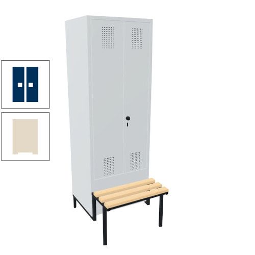 Doppel-Spind, Garderobenschrank, Buche Sitzbank integriert, 2 Abteile a 400 mm, Korpus anthrazitgrau, Tür anthrazitgrau, 1.850 x 800 x 815 mm (HxBxT)