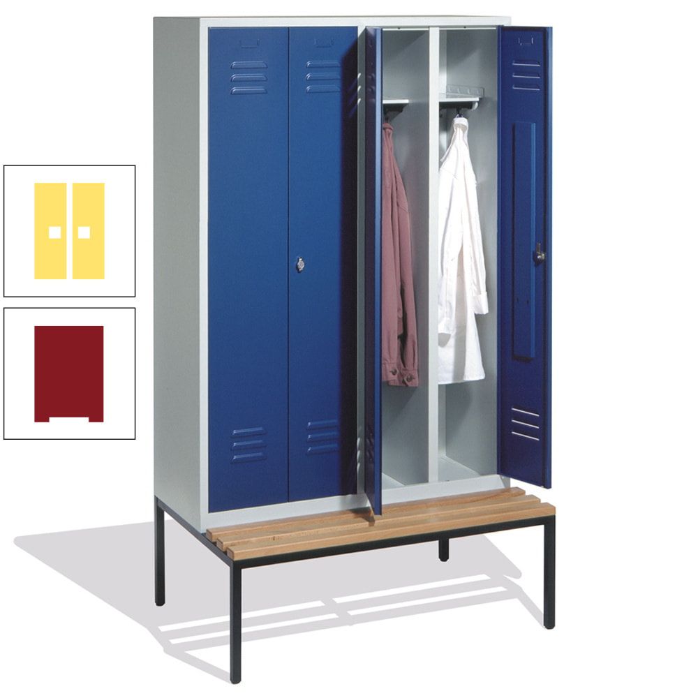 Doppel-Spindschrank, Buche Sitzbank untergebaut, 4 Abteile a 300 mm, Korpus lichtgrau, Tür anthrazitgrau, 2.090 x 1.190 x 815 mm (HxBxT)