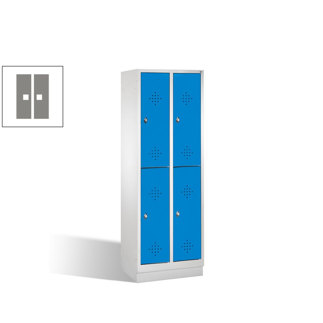 Garderobenschrank, 2 Abteile, 4 Fächer, 1.800 x 610 x 500 mm (HxBxT), Drehriegel, Sockel, Korpus anthrazitgrau, Türen anthrazitgrau