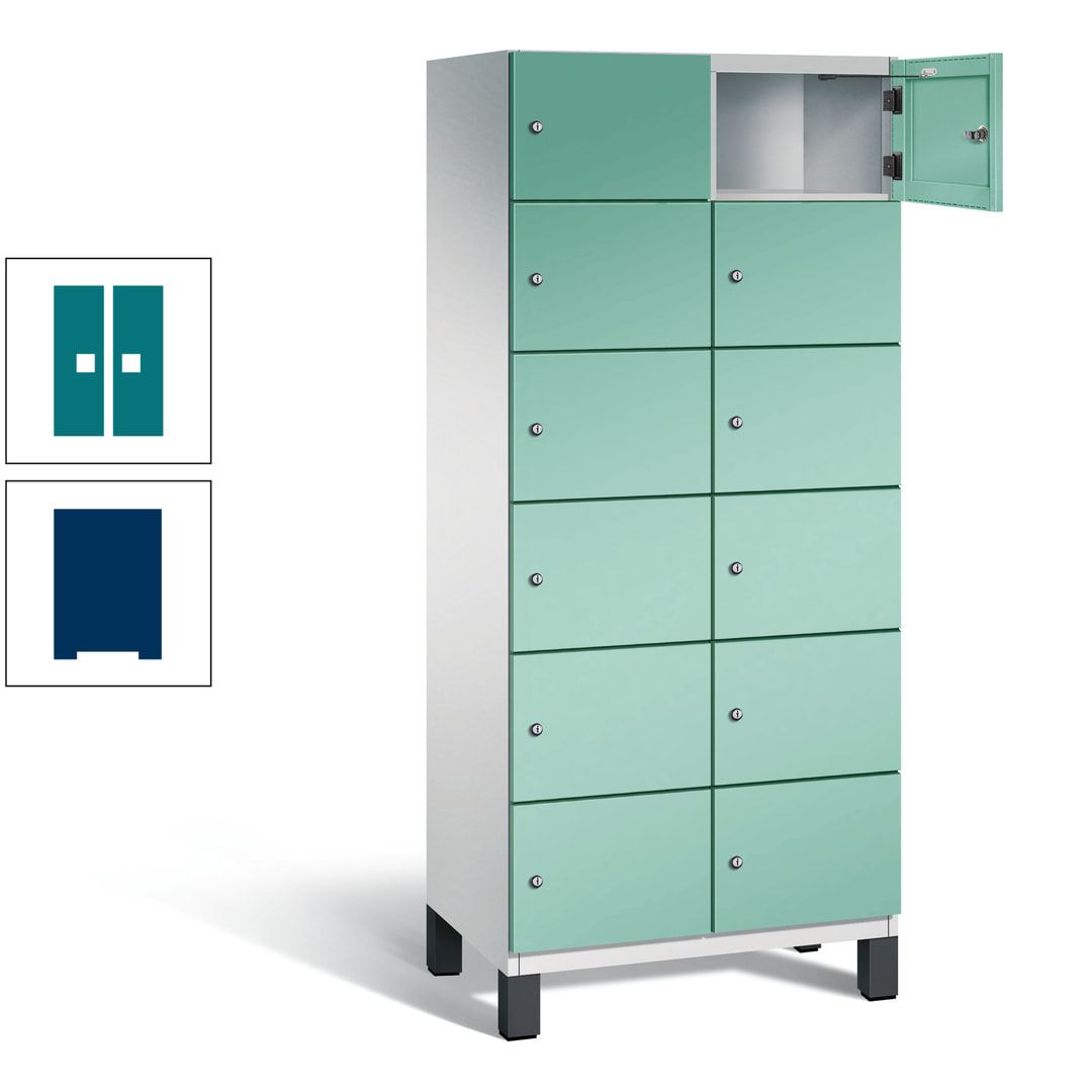 Fächerschrank, Stahlschrank, 12 Fächer, Türöffnungsbegrenzer, Füße, 1.980 x 800 x 525 mm (HxBxT), Korpus anthrazitgrau, Front anthrazitgrau