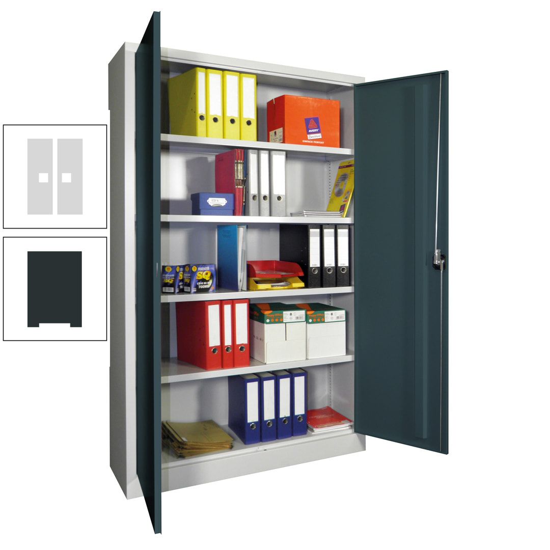 Aktenschrank - Vollblechtüren - 1.950x1.200x400 mm (HxBxT) - 4 Einlegeböden verzinkt - Zylinderschloss - anthrazitgrau