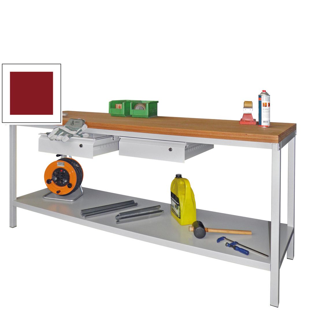Werkbank mit Ablageboden - 2 Schubladen - 900 x 2.000 x 700 mm (HxBxT) - anthrazitgrau