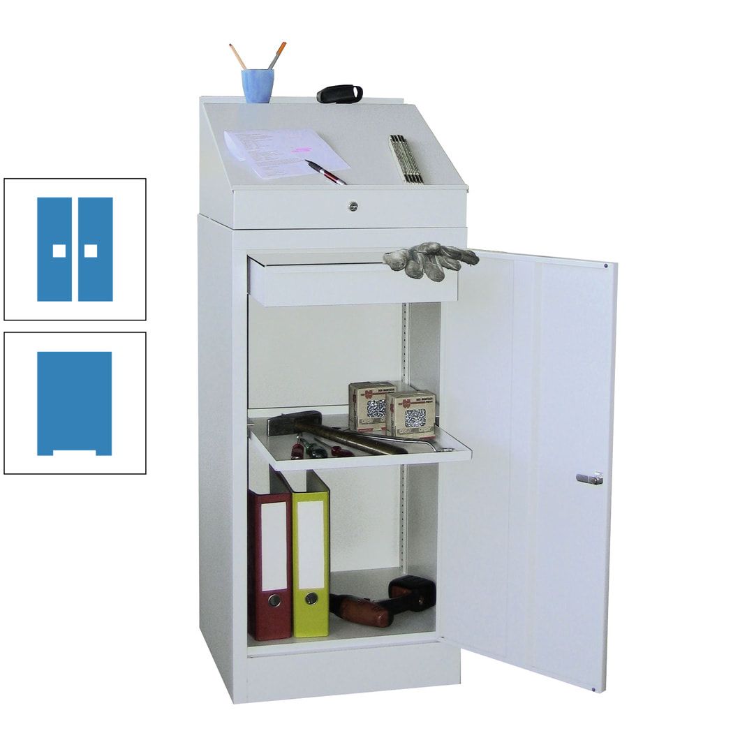 Stehpult mit Schrank - Vollblechtür - Zylinderschloss - 1 Einlegeboden, 1 Schublade - 1.270x500x500 mm (HxBxT) - anthrazitgrau