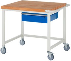 Mobile Werkbank mit 1 Schublade - 150:1 - 880 x 1.000 x 900 mm (HxBxT) - Traglast 450 kg - Buche - Farbe wählbar