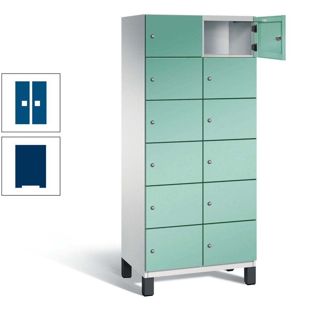 Fächerschrank, Stahlschrank, 12 Fächer, Türöffnungsbegrenzer, Füße, 1.980 x 800 x 525 mm (HxBxT), Korpus anthrazitgrau, Front anthrazitgrau