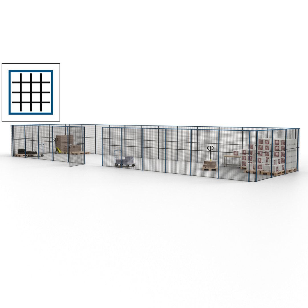 Maschinen Schutzgitter - Hallentrennwand - Sicherheitszaun - Tür - 45 m - 2.200 x 18.400 x 4.900 mm (HxBxT) - enzianblau
