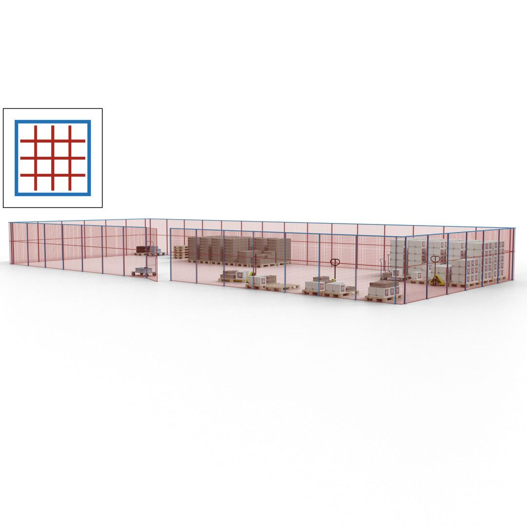 Maschinen Schutzgitter - Hallentrennwand - Sicherheitszaun - Tür - 63 m - 2.200 x 22.900 x 9.400 mm (HxBxT) - enzianblau