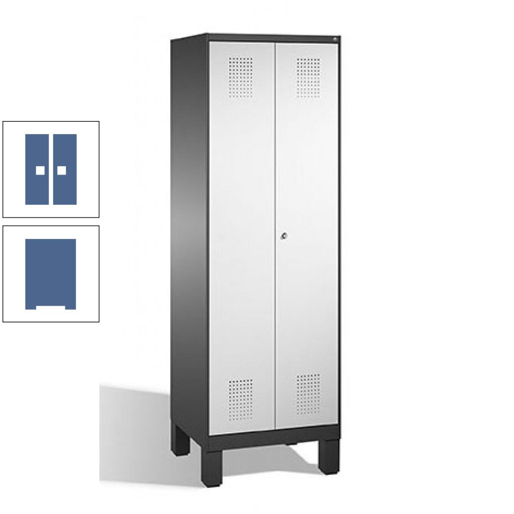 Doppel-Spind, Doppeltüren, Garderobenschrank mit Füßen, 2 Abteile a 300 mm, Korpus anthrazitgrau, Tür anthrazitgrau, 1.850 x 600 x 500 mm (HxBxT)