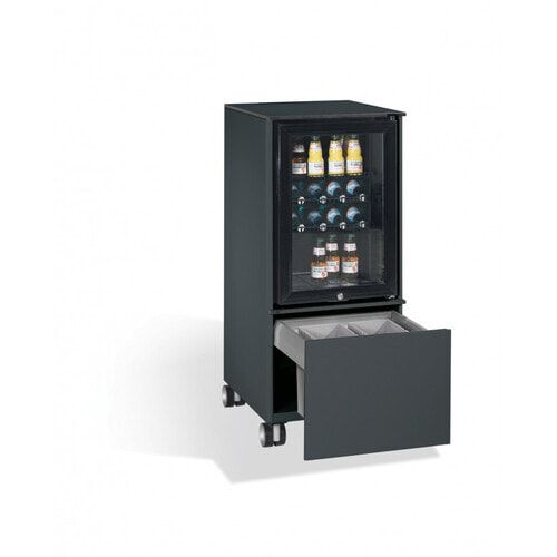 Kühlschrank Caddy, Konferenzboy, Minibar für Besprechungsraum, Servicewagen, 230 V, Abfallsammler, Farbe schwarzgrau, 1.157 x 500 x 600 mm (HxBxT)