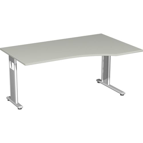 Eckschreibtisch, Bürotisch, Füße einseitig verkürzt, C-Fuß Flex, Ecke rechts, 720 x 1.800 x 1.000 mm (HxBxT), Gestell silber, Dekor Ahorn