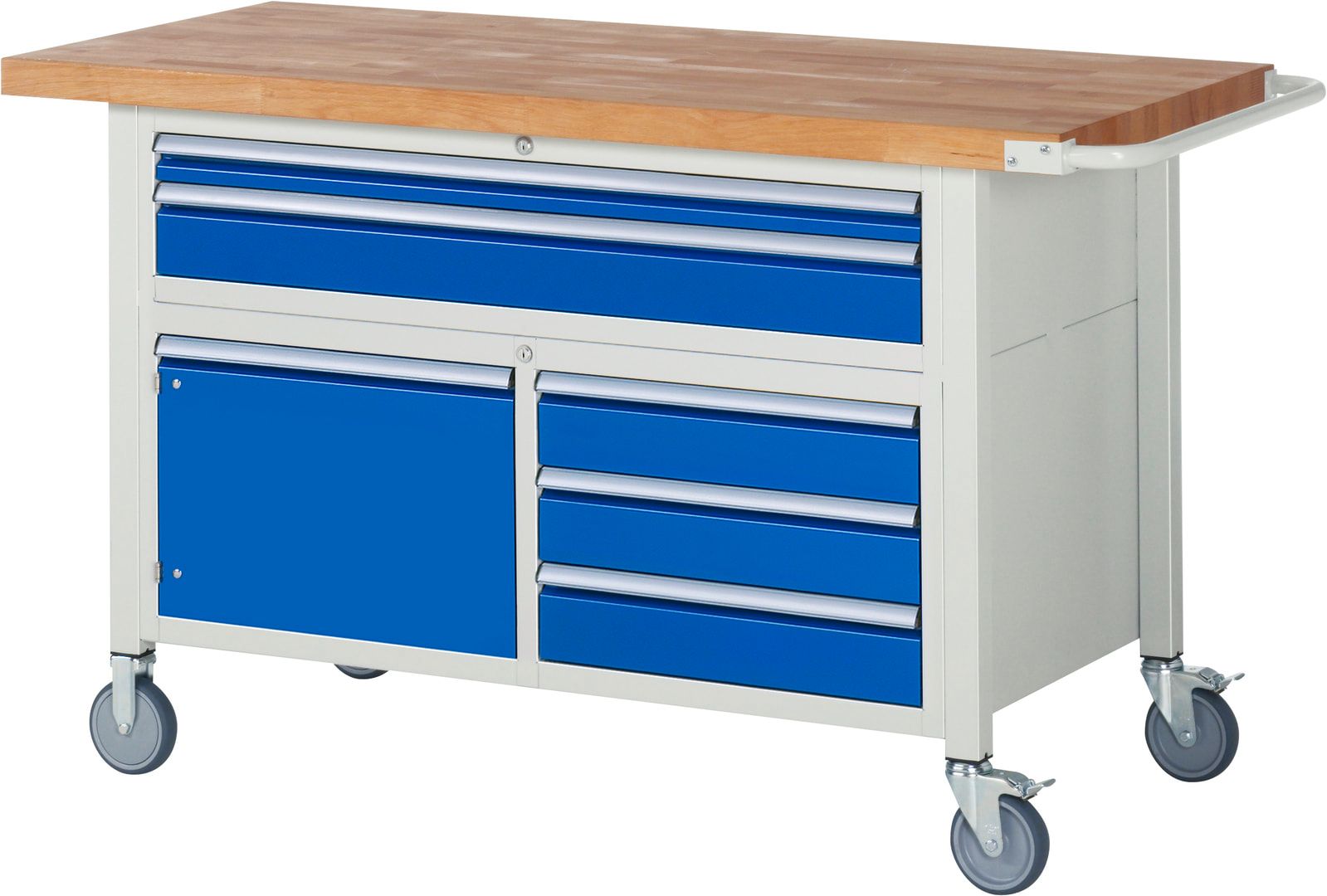 Mobile Werkbank, Schrank - 5 Schubladen - Teilauszug - 60:1 / 120:4 - 920 x 1.500 x 700 mm (HxBxT) - 450 kg - Buche - Anthrazitgrau