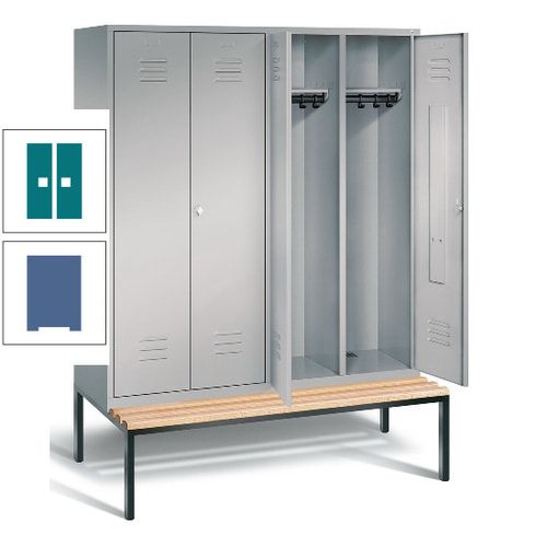 Doppel-Spindschrank, Buche Sitzbank untergebaut, 4 Abteile a 400 mm, Korpus lichtgrau, Tür anthrazitgrau, 2.090 x 1.590 x 815 mm (HxBxT)