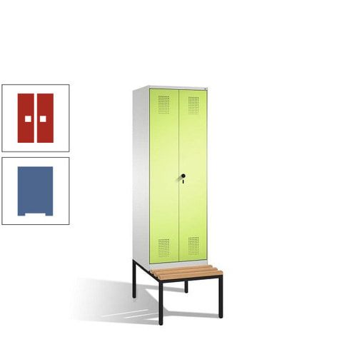 Doppel-Spind, Garderobenschrank, Buche Sitzbank untergebaut, 2 Abteile a 300 mm, Korpus anthrazitgrau, Tür anthrazitgrau, 2.090 x 600 x 815 mm (HxBxT)