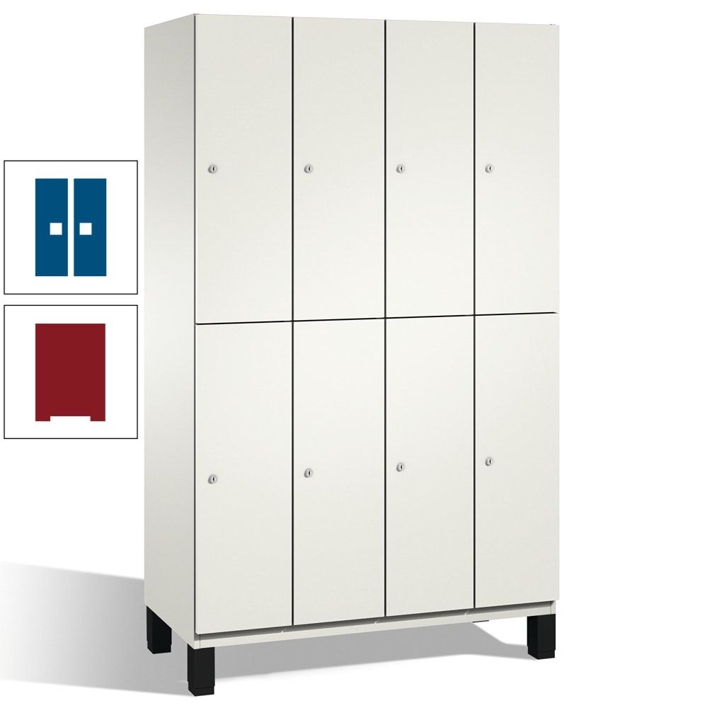 Fächerschrank, Stahlschrank, doppelstöckig, 8 Fächer, mit Füßen, Korpus enzianblau, Tür Fernblau, 1.980 x 1.200 x 525 mm (HxBxT)