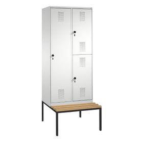 Garderobenschrank, Spind ein- und doppelstöckig Sitzbank, 2 Abteile, 3 Fächer, 2.090 x 800 x 500 mm (HxBxT), Korpus anthrazitgrau