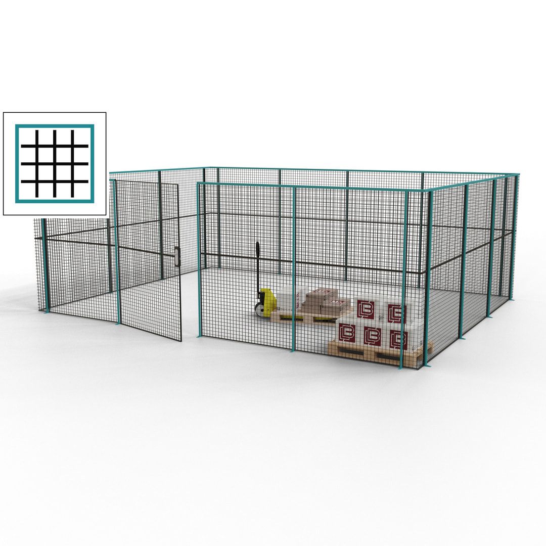 Maschinen Schutzgitter - Hallentrennwand - Sicherheitszaun - Tür - 21 m - 2.200 x 6.400 x 4.900 mm (HxBxT) - enzianblau