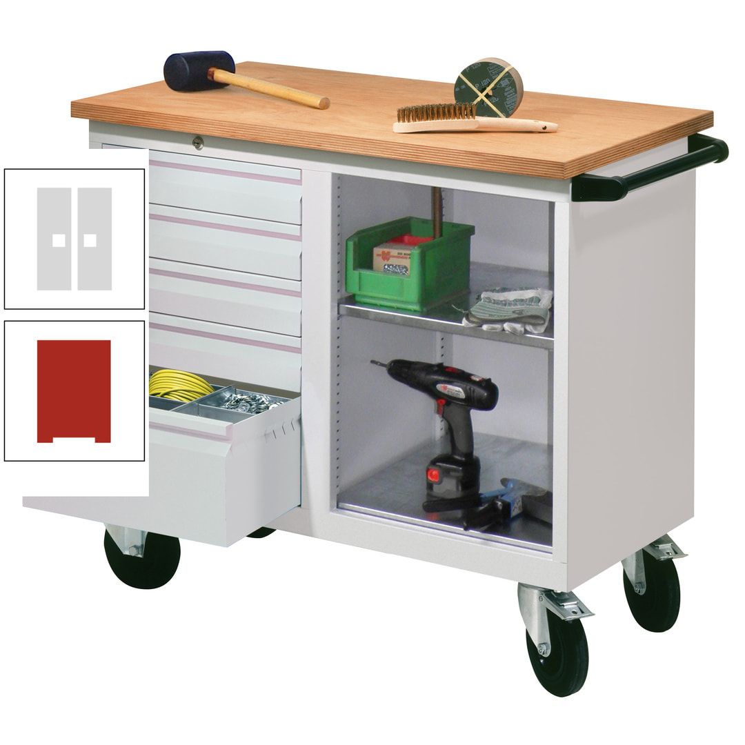 Mobile Werkbank - Werkstattwagen - 915 x 1.090 x 600 mm - 5 Schubladen und Ablagefach - anthrazitgrau