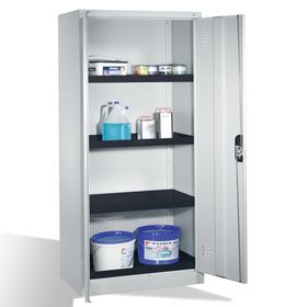 C+P Umweltschrank mit 4 Wannenböden je 22 l Volumen, für wassergefährdende Stoffe, 1.950 x 930 x 500 mm (HxBxT), Korpus lichtgrau, Front wählbar