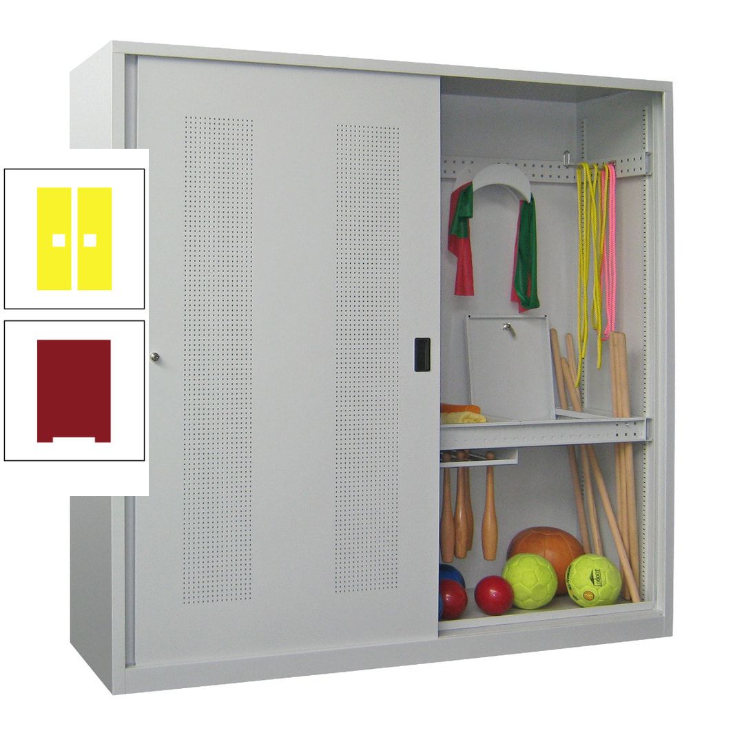 Ballschrank - Schiebetüren mit Lochfeld - Trennwand - 1.950x2.000x600 mm (HxBxT) - anthrazitgrau