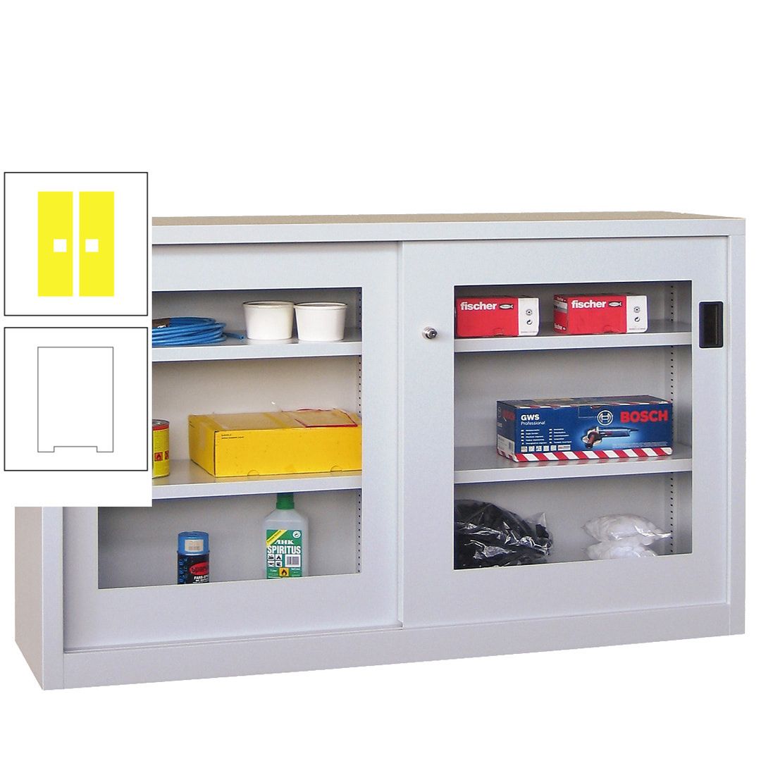 Schiebetürenschrank - Sichtfenstertüren - 1.000x1.500x600 mm (HxBxT) - 4 Böden, verzinkt - Zylinderschloss - anthrazitgrau