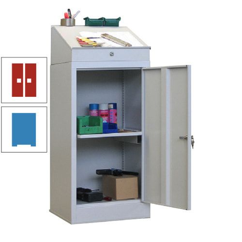 Stehpult mit Schrank - Vollblechtür - Zylinderschloss - 1 Ausziehboden - 1.270x500x500 mm (HxBxT) - anthrazitgrau