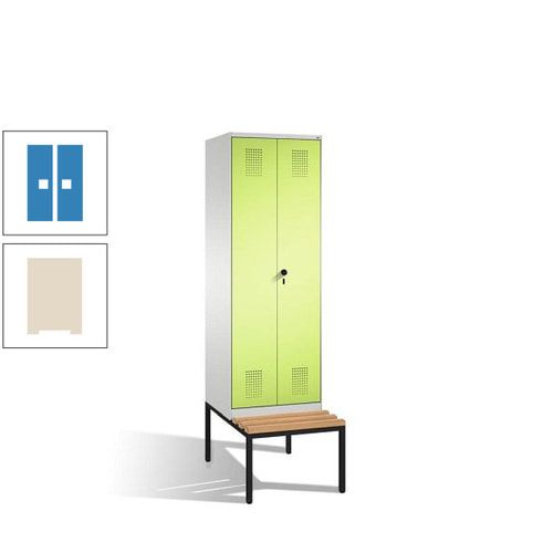Doppel-Spind, Garderobenschrank, Buche Sitzbank untergebaut, 2 Abteile a 300 mm, Korpus anthrazitgrau, Tür anthrazitgrau, 2.090 x 600 x 815 mm (HxBxT)