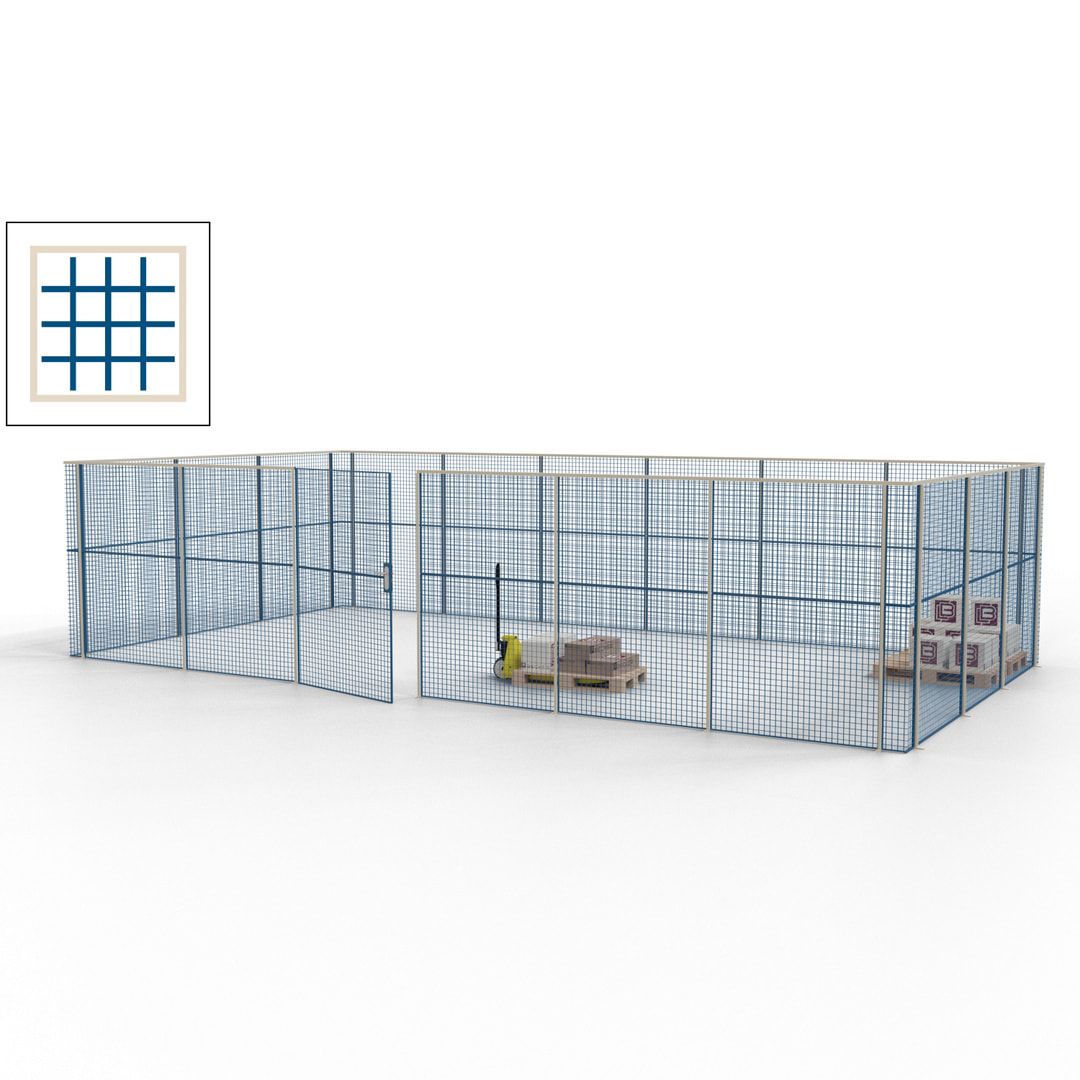 Maschinen Schutzgitter - Hallentrennwand - Sicherheitszaun - Tür - 27 m - 2.200 x 9.400 x 4.900 mm (HxBxT) - enzianblau
