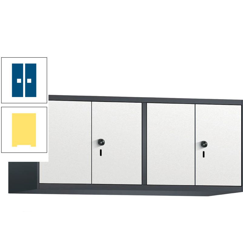 Aufsatzschrank, Schrankaufsatz, Türen paarweise, 4 Fächer a 300 mm, Farbe Pastellgelb, Tür anthrazitgrau, 500 x 1.200 x 500 mm (HxBxT)