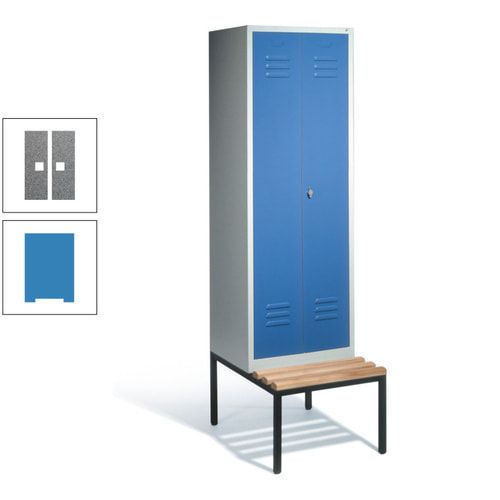 Doppel-Spindschrank, Buche Sitzbank untergebaut, 2 Abteile a 300 mm, Korpus lichtgrau, Tür anthrazitgrau, 2.090 x 610 x 815 mm (HxBxT)