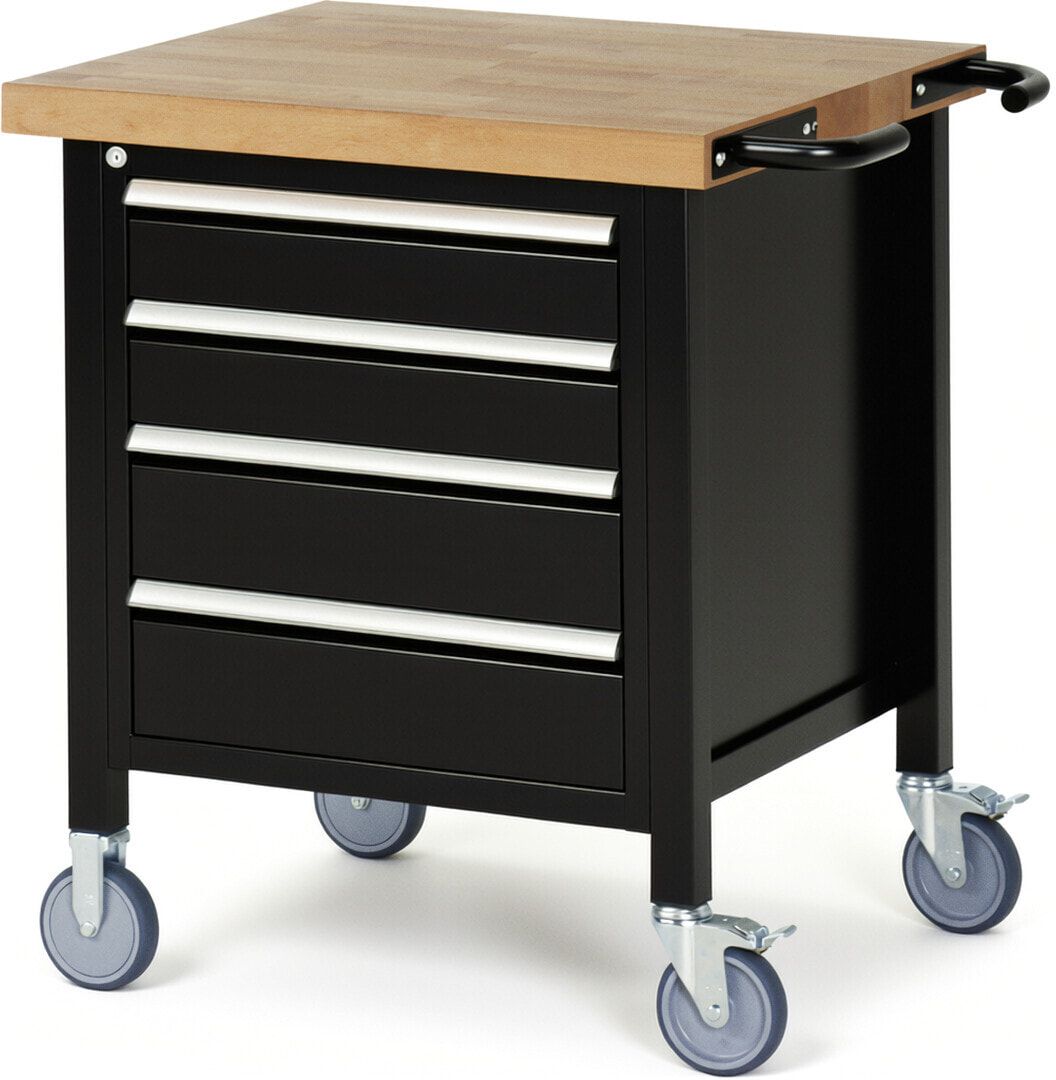 Mobile Werkbank - 4 Schubladen - Teilauszug - 120:2 / 150:2 - Höhe 880-1.080 mm - 750 x 700 mm - 450 kg - Buche - Anthrazitgrau