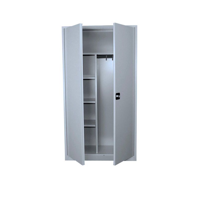 Mehrzweckschrank, Stahlschrank, 2 Abteile, 5 Fächer, 1.800 x 800 x 380 mm (HxBxT), Kleiderstange, Stahl, Korpus: lichtgrau, Front: anthrazitgrau