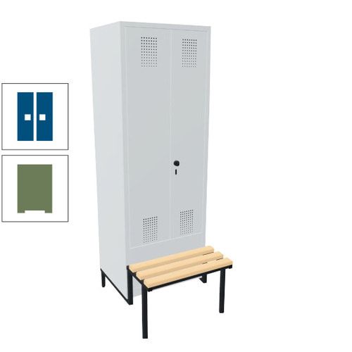 Doppel-Spind, Garderobenschrank, Buche Sitzbank integriert, 2 Abteile a 400 mm, Korpus anthrazitgrau, Tür anthrazitgrau, 1.850 x 800 x 815 mm (HxBxT)