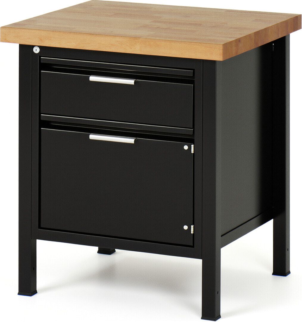 Werkbank - 1 Schrank - 1 Schublade - 180:1 - höhenverstellbar 840-1.140 mm - 2.000 x 700 mm (BxT) - 1.250 kg - Buche - Anthrazitgrau