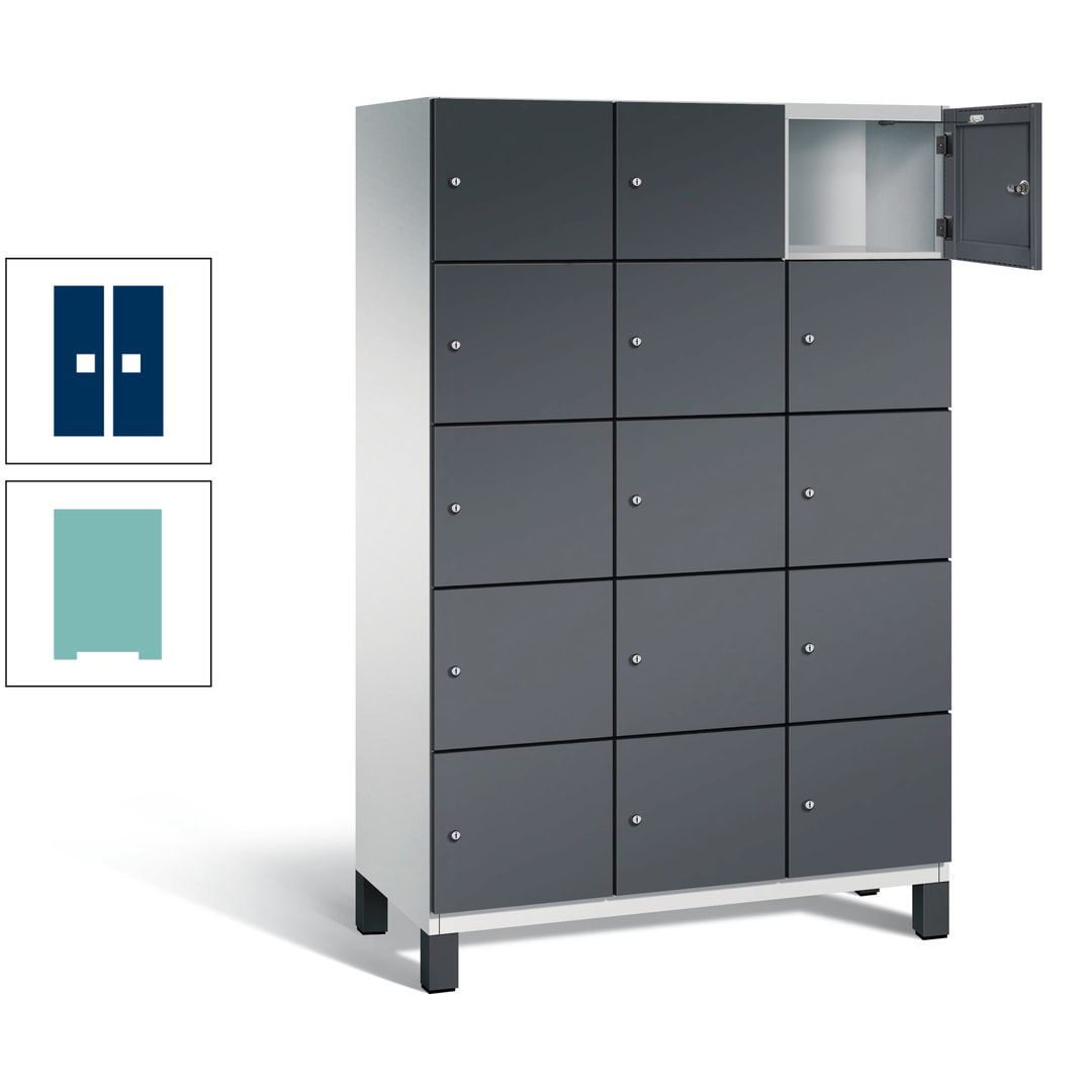 Fächerschrank, Stahlschrank, 15 Fächer, Türöffnungsbegrenzer, Füße, 1.980 x 1.200 x 525 mm (HxBxT), Korpus anthrazitgrau, Front anthrazitgrau