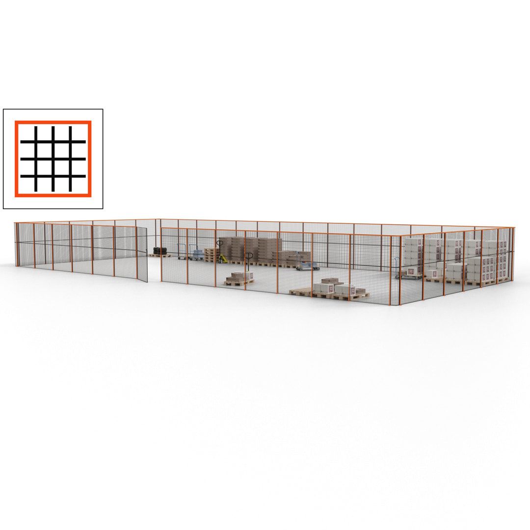 Maschinen Schutzgitter - Hallentrennwand - Sicherheitszaun - Tür - 60 m - 2.200 x 21.400 x 9.400 mm (HxBxT) - enzianblau