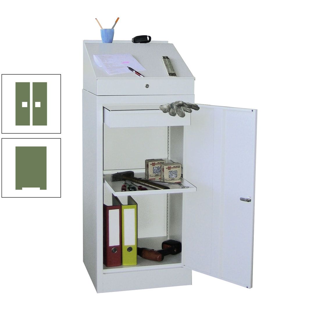 Stehpult mit Schrank - Vollblechtür - Zylinderschloss - 1 Einlegeboden, 1 Schublade - 1.270x500x500 mm (HxBxT) - anthrazitgrau