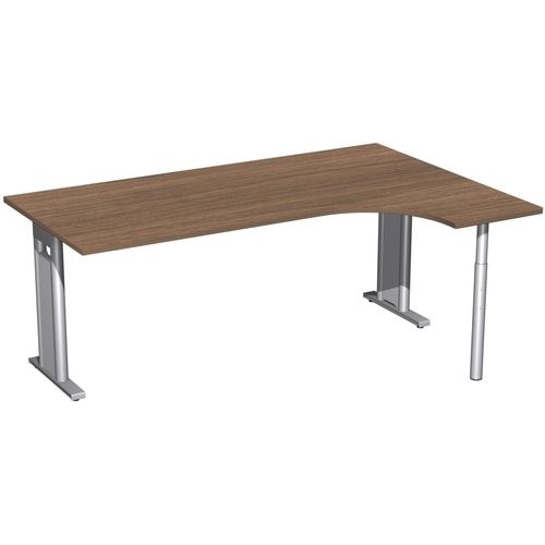 Eckschreibtisch, Ecke rechts, Füße einseitig verkürzt, C-Fuß Pro, 720 x 1.600 x 1.200 mm (HxBxT), Gestell silber, Dekor Ahorn