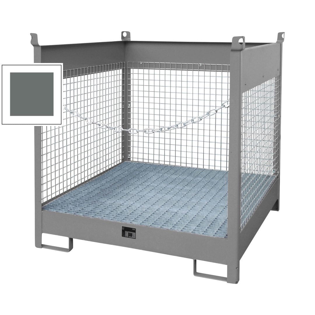 Fass-Stapelpalette - für 4 x 200-l-Fässer - Volumen 220 l - 1.435 x 1.410 x 1.410 mm (HxBxT) - Drahtgitterwände - feuerrot