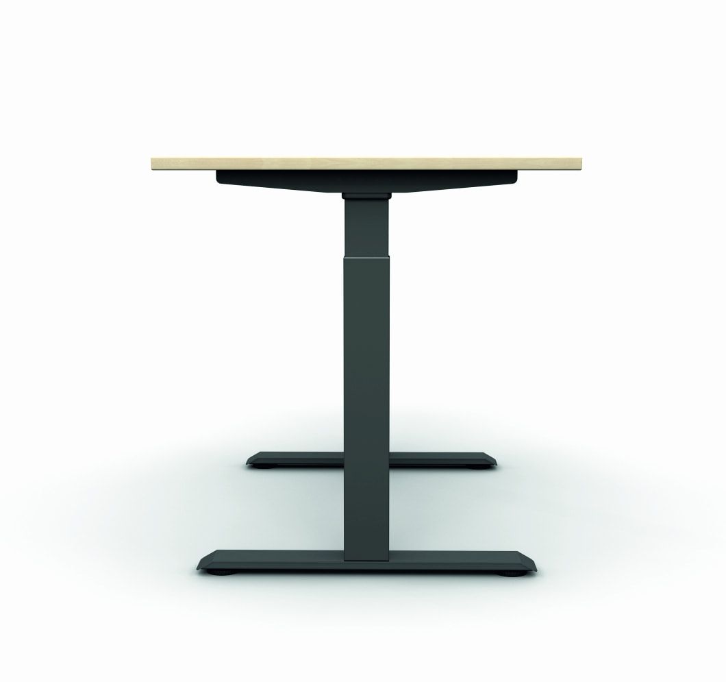 Eckschreibtisch, Ecke links, Elevate Basic, elektronisch höhenverstellbar, 730 - 1.230 x 1.800 x 1.000 mm (HxBxT), Gestell anthrazit, Dekor Ahorn