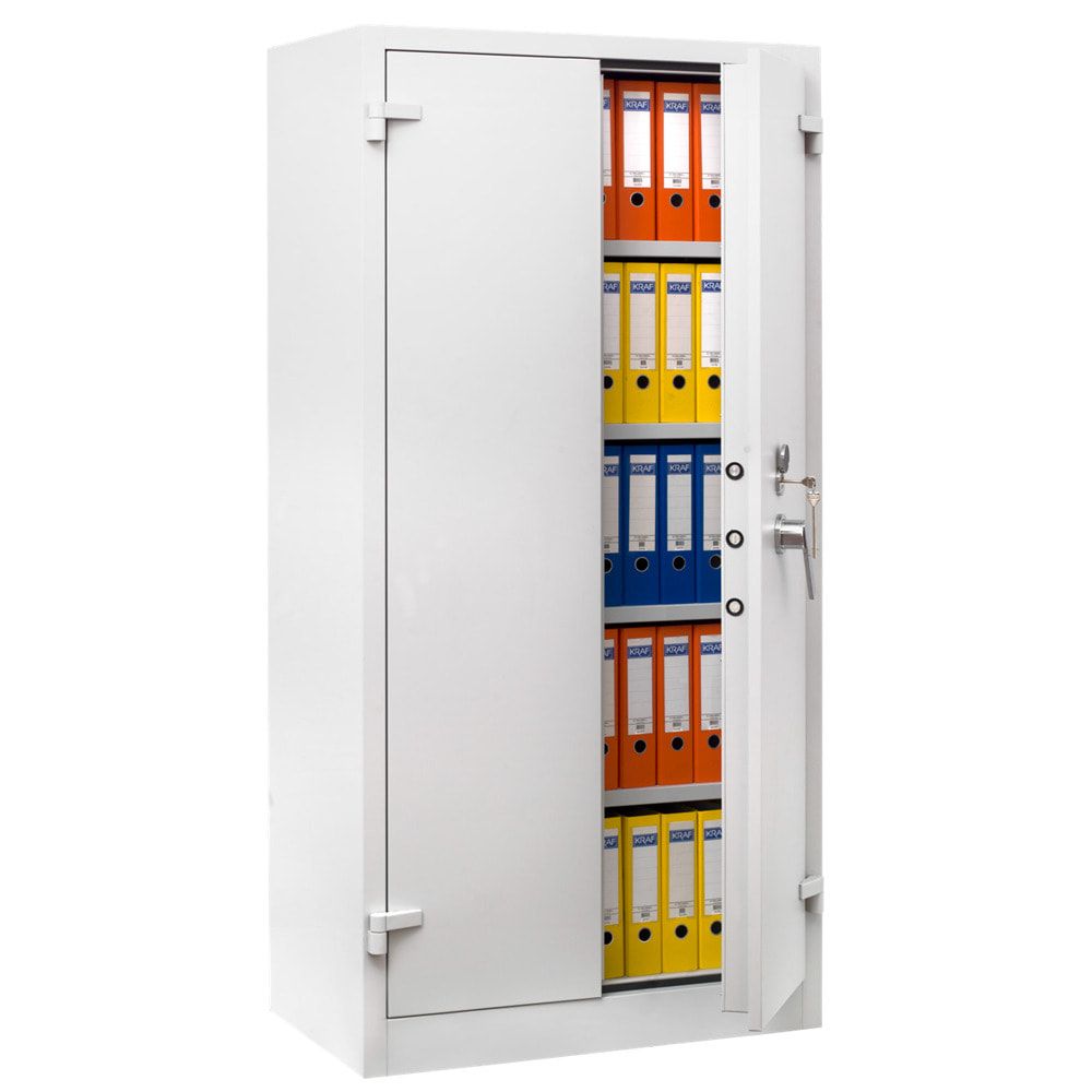 Feuergeschützter Aktenschrank, Büroschrank, diebstahlsicher, 4 Fachböden, Flügeltür, Stahl, 1.950 x 950 x 550 mm (HxBxT), Farbe: anthrazitgrau