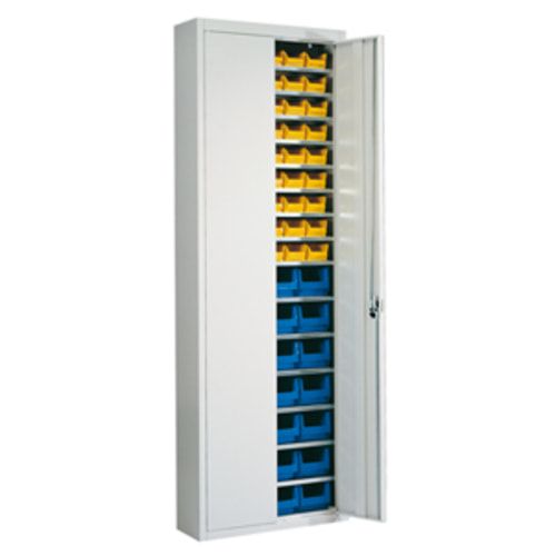 Magazinschrank - 12 Sichtlagerkästen - 5 Böden - Fachlast 80 kg - brillantblau