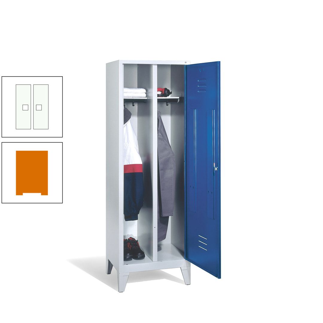 Doppel-Spind mit Großtür, Garderobenschrank mit Füßen, 2 Abteile a 300 mm, Korpus anthrazitgrau, Tür anthrazitgrau, 1.850 x 610 x 500 mm (HxBxT)