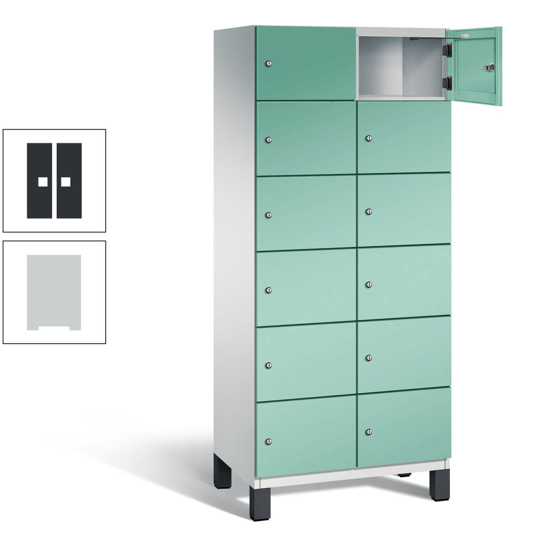 Fächerschrank, Stahlschrank, 12 Fächer, Türöffnungsbegrenzer, Füße, 1.980 x 800 x 525 mm (HxBxT), Korpus anthrazitgrau, Front anthrazitgrau