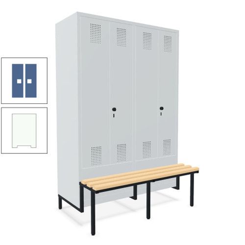 Doppel-Spind, Garderobenschrank, Buche Sitzbank integriert, 4 Abteile 300 mm, Korpus anthrazitgrau, Tür anthrazitgrau, 1.850 x 1.200 x 815 mm (HxBxT)