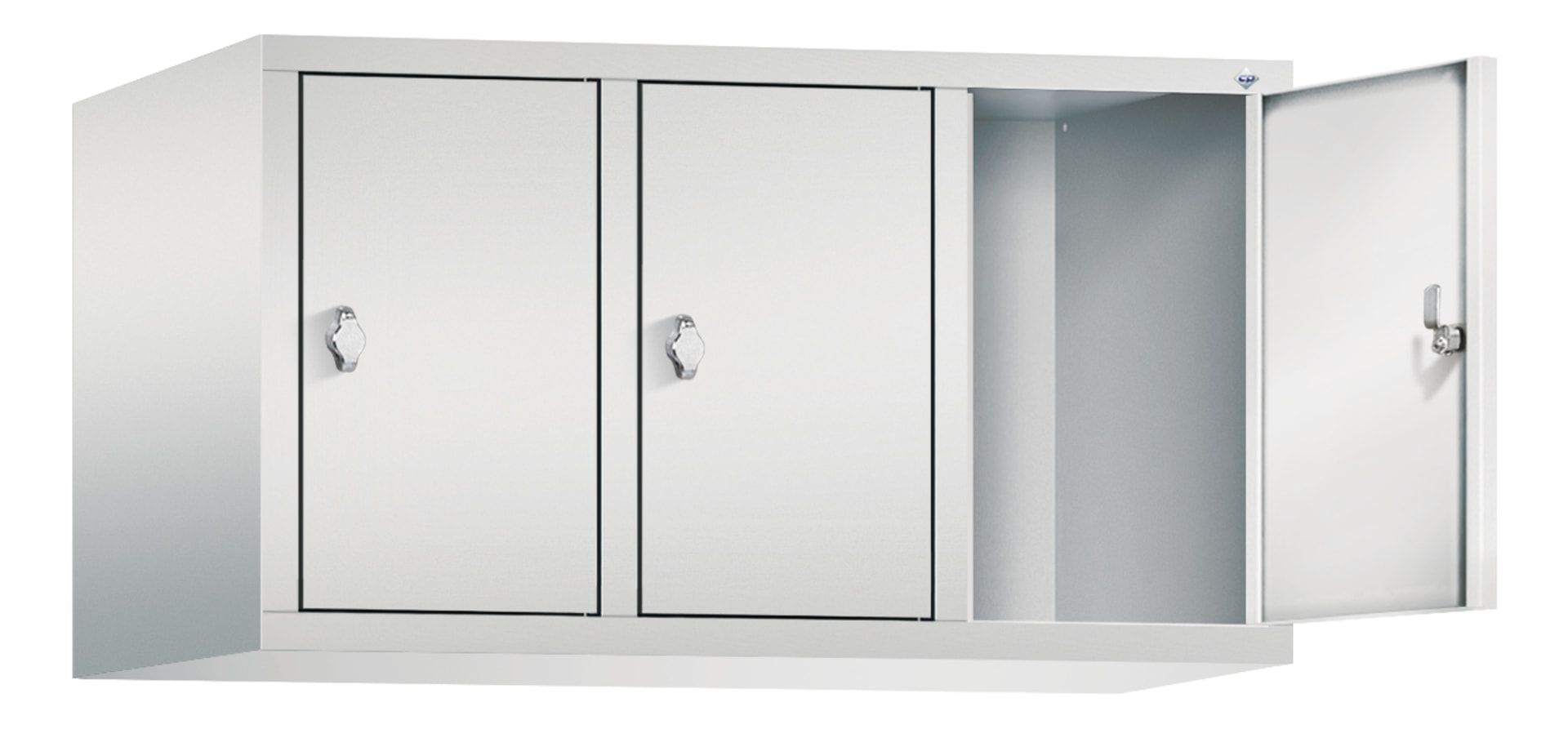 Aufsatzschrank für Spinde und Schließfachschränke, 3 Abteile, Korpus anthrazitgrau, Türen anthrazitgrau, 500 x 900 x 500 mm (HxBxT), Stahlschrank