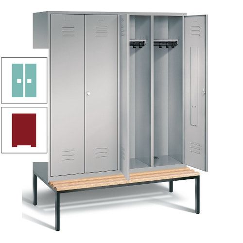 Doppel-Spindschrank, Buche Sitzbank untergebaut, 4 Abteile a 400 mm, Korpus lichtgrau, Tür anthrazitgrau, 2.090 x 1.590 x 815 mm (HxBxT)