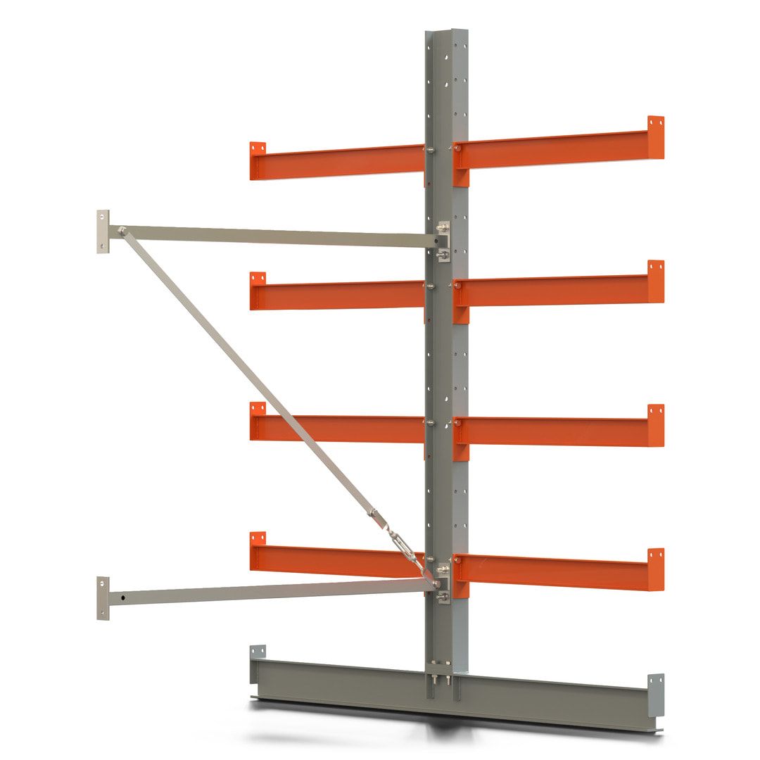 Doppelseitiges Kragarmregal, Anbauregal, 2.000 x 1.280 x 1.120 mm (HxBxT), Nutztiefe 500 mm, Kragarmlast 870 kg, KARL basic, silbergrau/reinorange