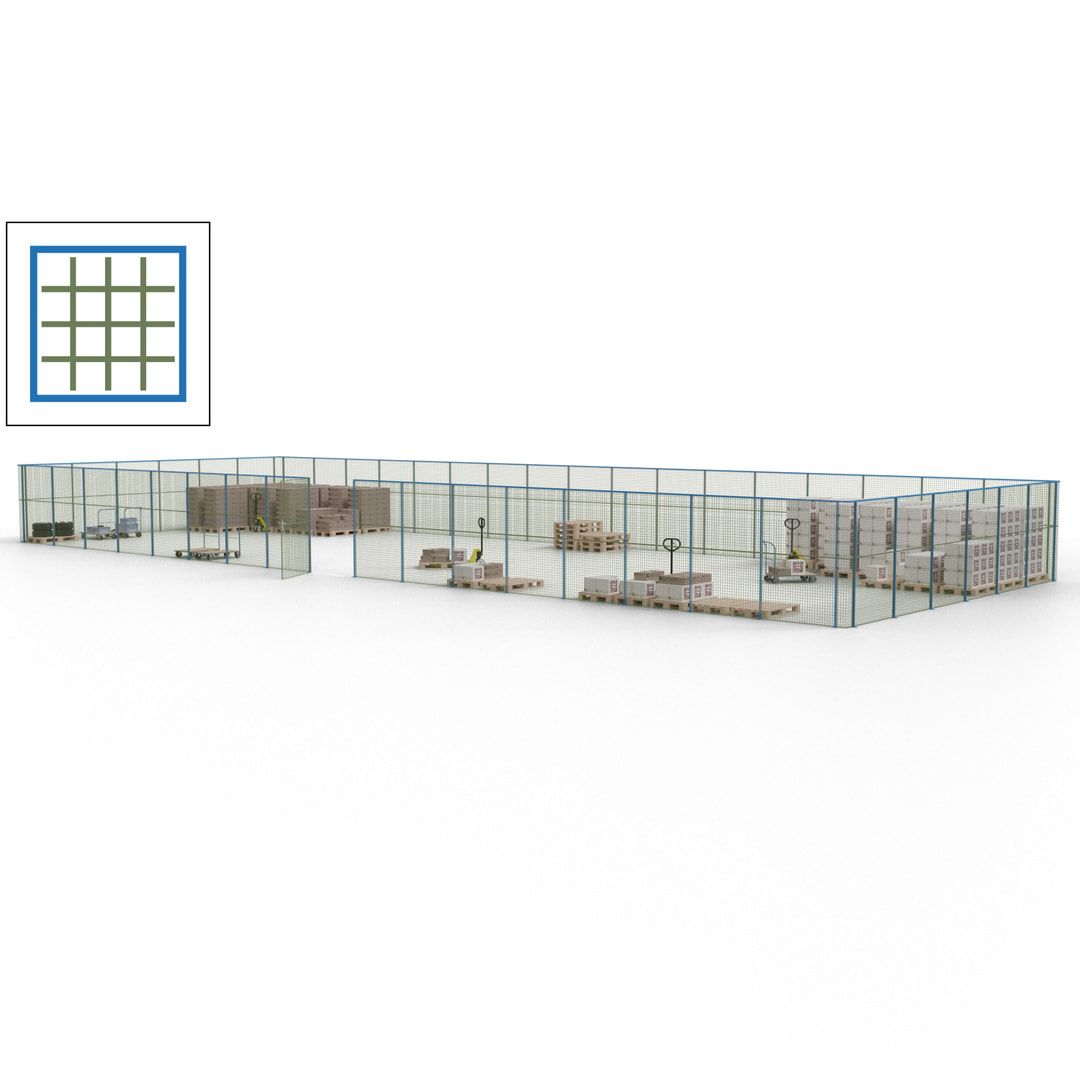 Maschinen Schutzgitter - Hallentrennwand - Sicherheitszaun - Tür - 69 m - 2.200 x 19.900 x 15.400 mm (HxBxT) - enzianblau