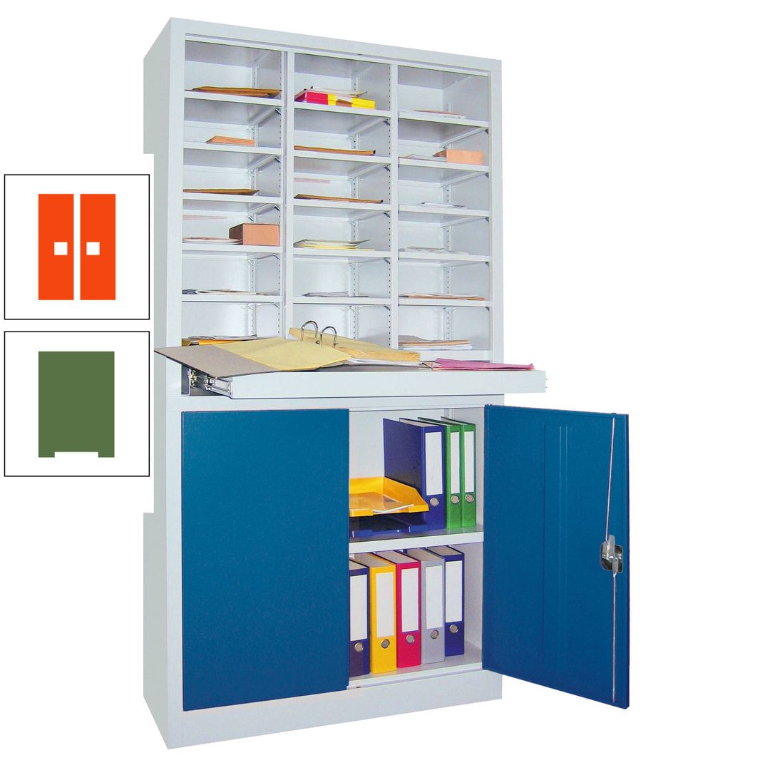 Aktenschrank - Büroschrank mit Sortierstation - 18 Fächer Ordnungsregal - Ausziehboden - 1.950 x 1.000 x 400 mm (HxBxT) - anthrazitgrau