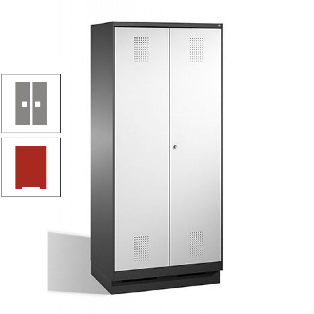 Doppel-Spind, Doppeltüren, Garderobenschrank mit Sockel, 2 Abteile a 400 mm, Korpus anthrazitgrau, Tür anthrazitgrau, 1.800 x 800 x 500 mm (HxBxT)